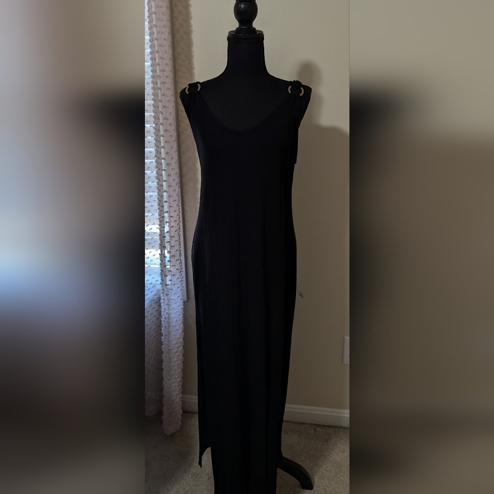 Long, Black, V-neck, Dress